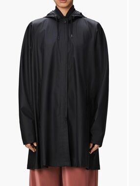 New RAINS Water proof A- Line Black Hooded Rain Jacket
